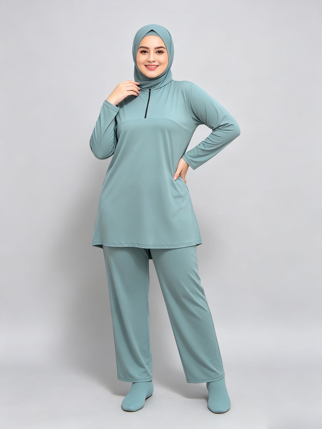 Zaynab Collection Zipper Design Modest Muslim Bathing Suit Outfit Burkini ZCB023