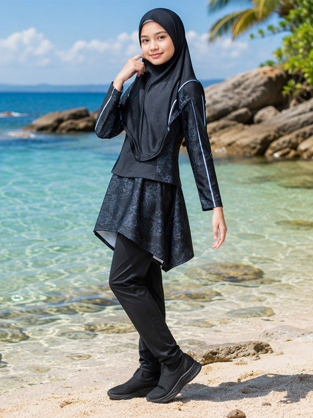 Zaynab 2026 New Trend Muslim Girls Swimwear Ruffle Layer Skirt 3PCS  UV Kids Pool Beach Burkini ZCB036