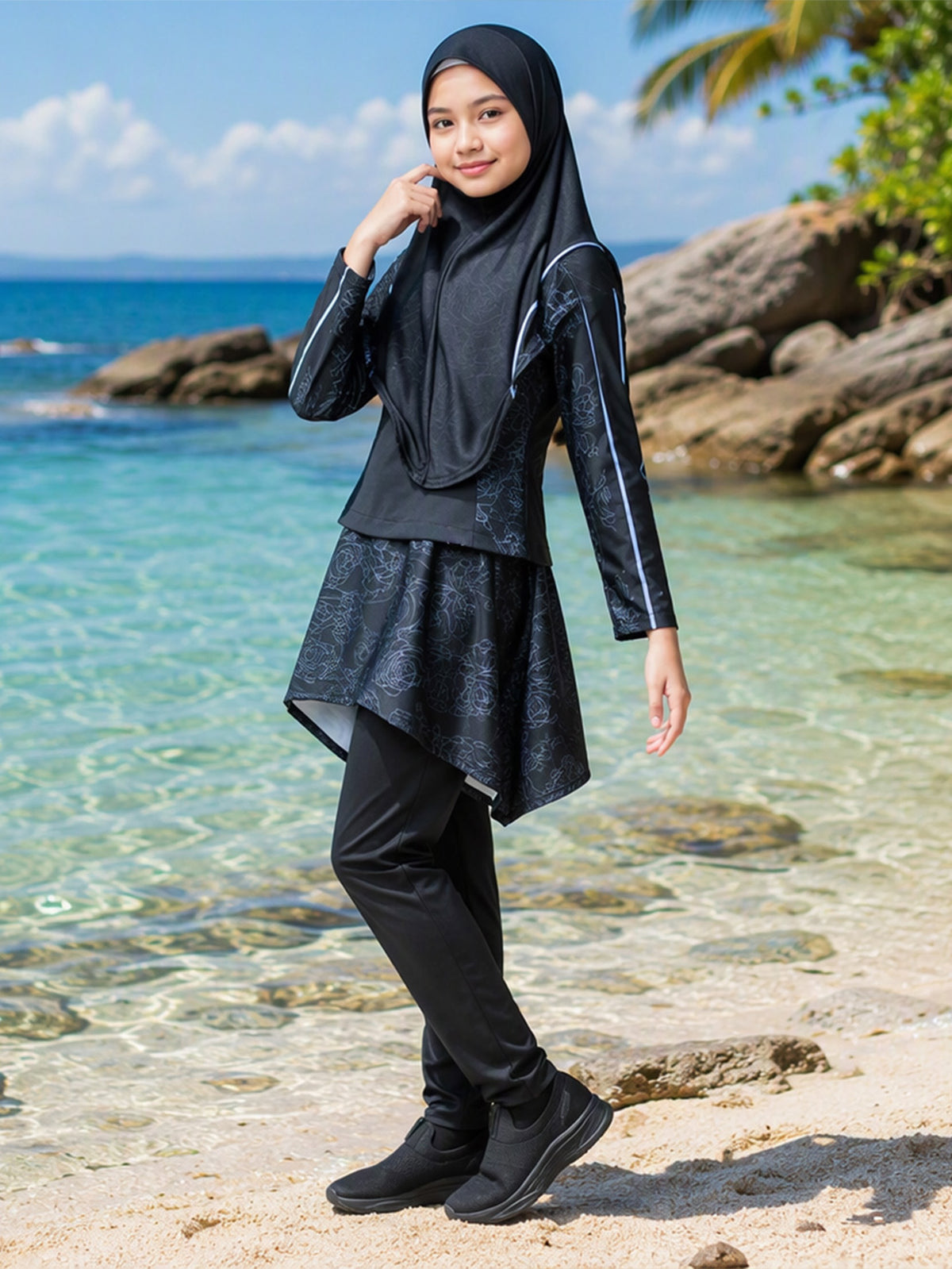 Zaynab 2026 New Trend Muslim Girls Swimwear Ruffle Layer Skirt 3PCS  UV Kids Pool Beach Burkini ZCB036