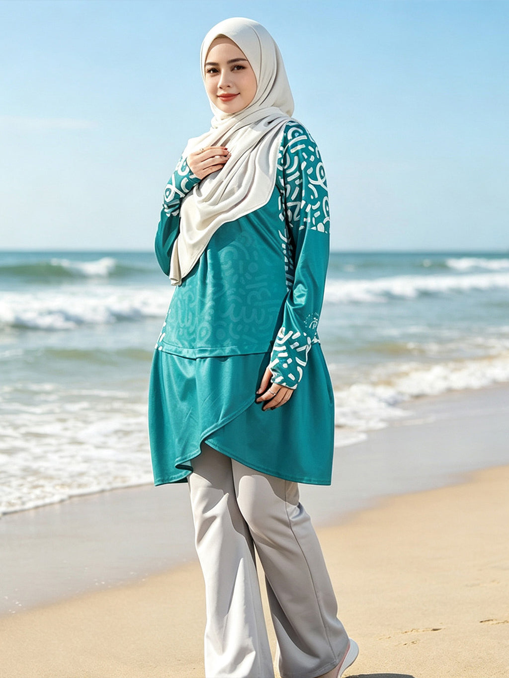 Zaynab Slim Fit Modest Islamic Swimwear Printed 3 Piece Hijab Outfit Quick Dry Muslim Women burkini ZCB032