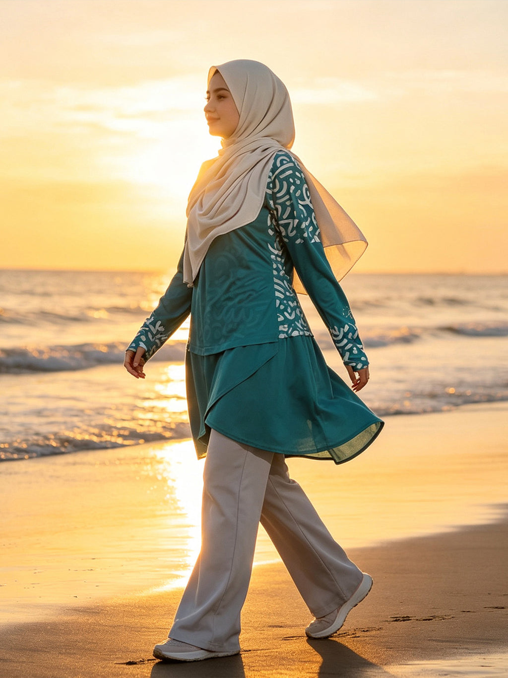 Zaynab Slim Fit Modest Islamic Swimwear Printed 3 Piece Hijab Outfit Quick Dry Muslim Women burkini ZCB032