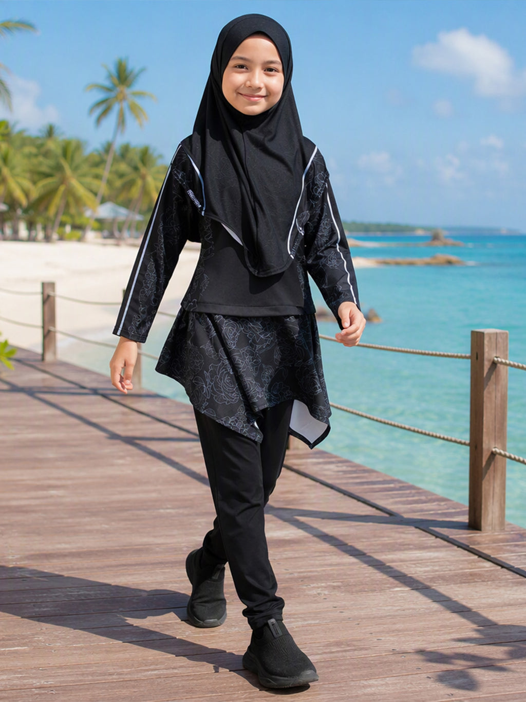 Zaynab 2026 New Trend Muslim Girls Swimwear Ruffle Layer Skirt 3PCS  UV Kids Pool Beach Burkini ZCB036