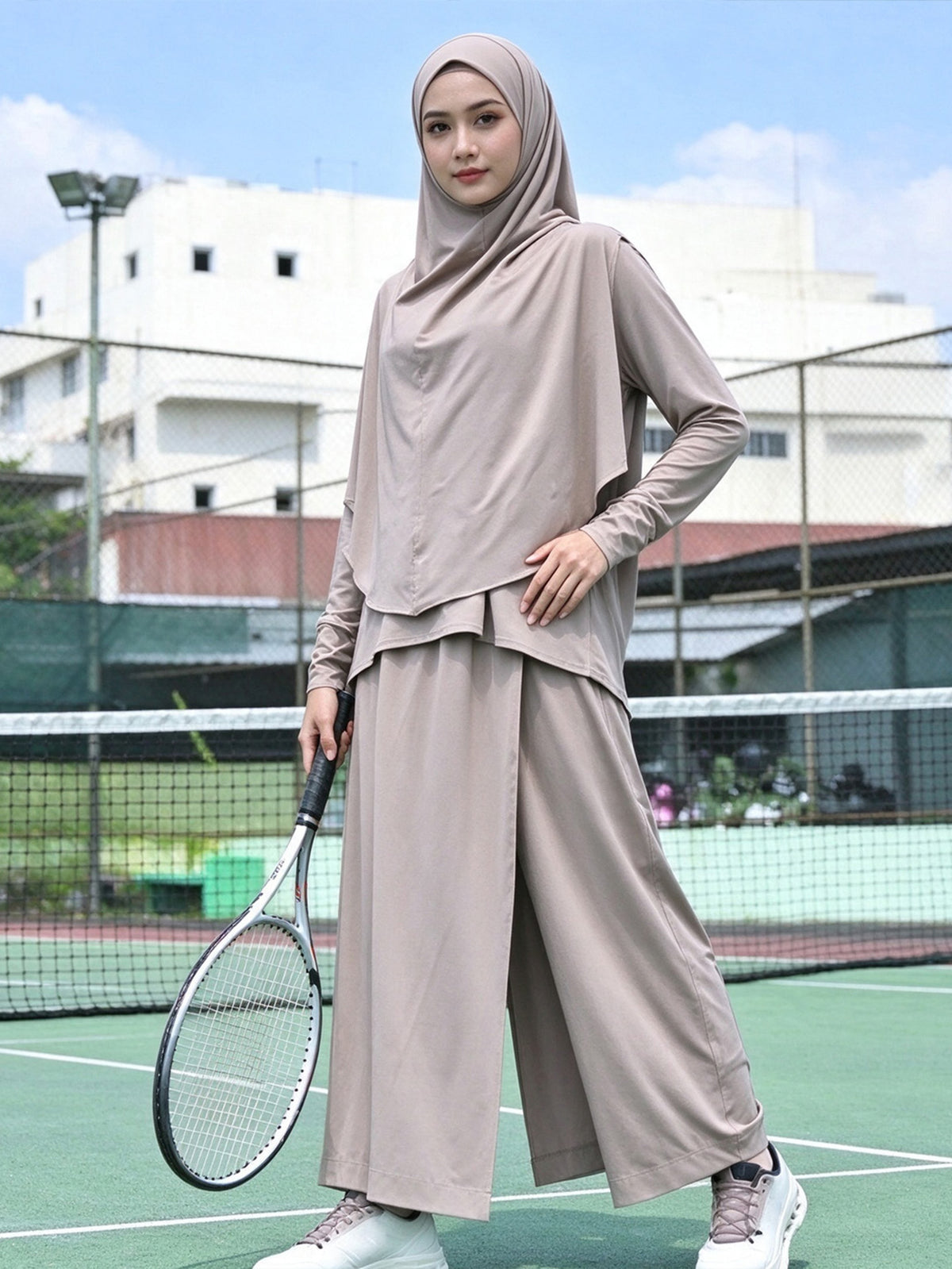 Zaynab  Protection Muslimah Fitness Outfit Split Side Hem Anti-wrinkle Travel Exercise Muslim Sportswear ZCS043