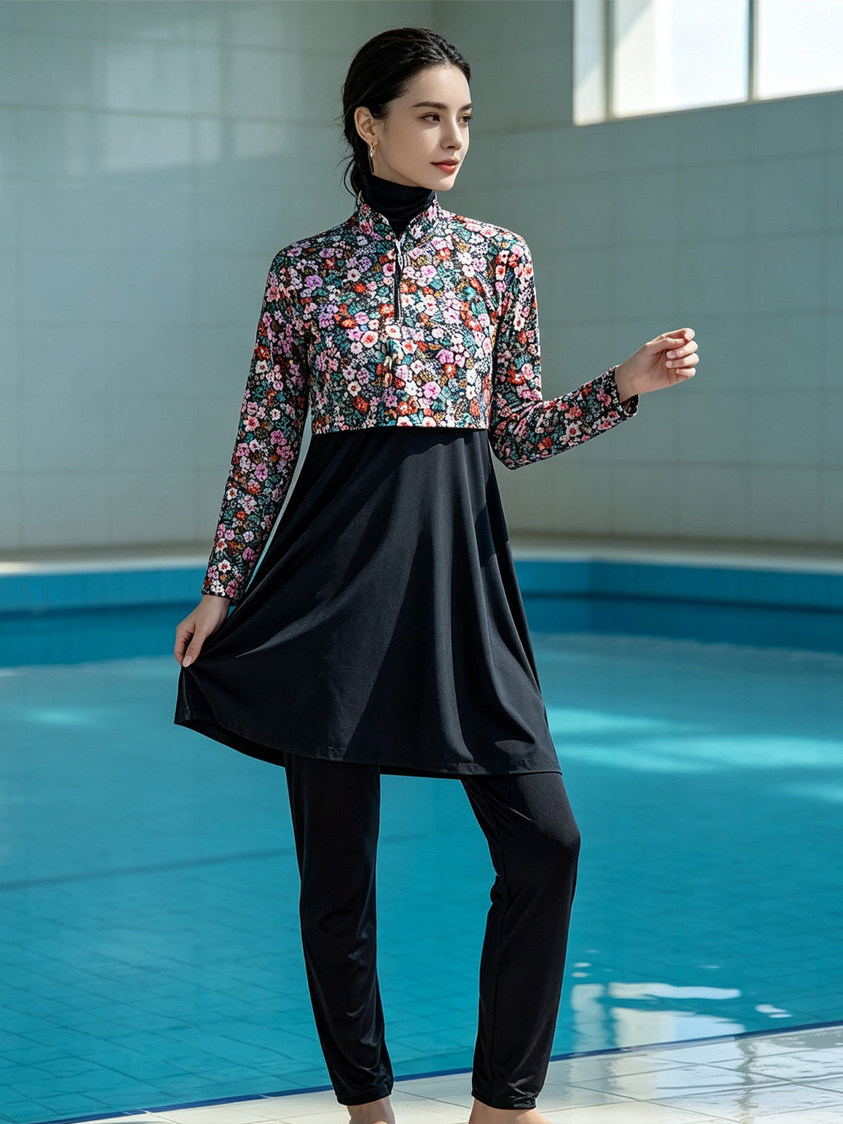 Zaynab Slim Fit Modest Islamic Swimwear Printed  Hijab Outfit Quick Dry Muslim Women burkini ZCB033