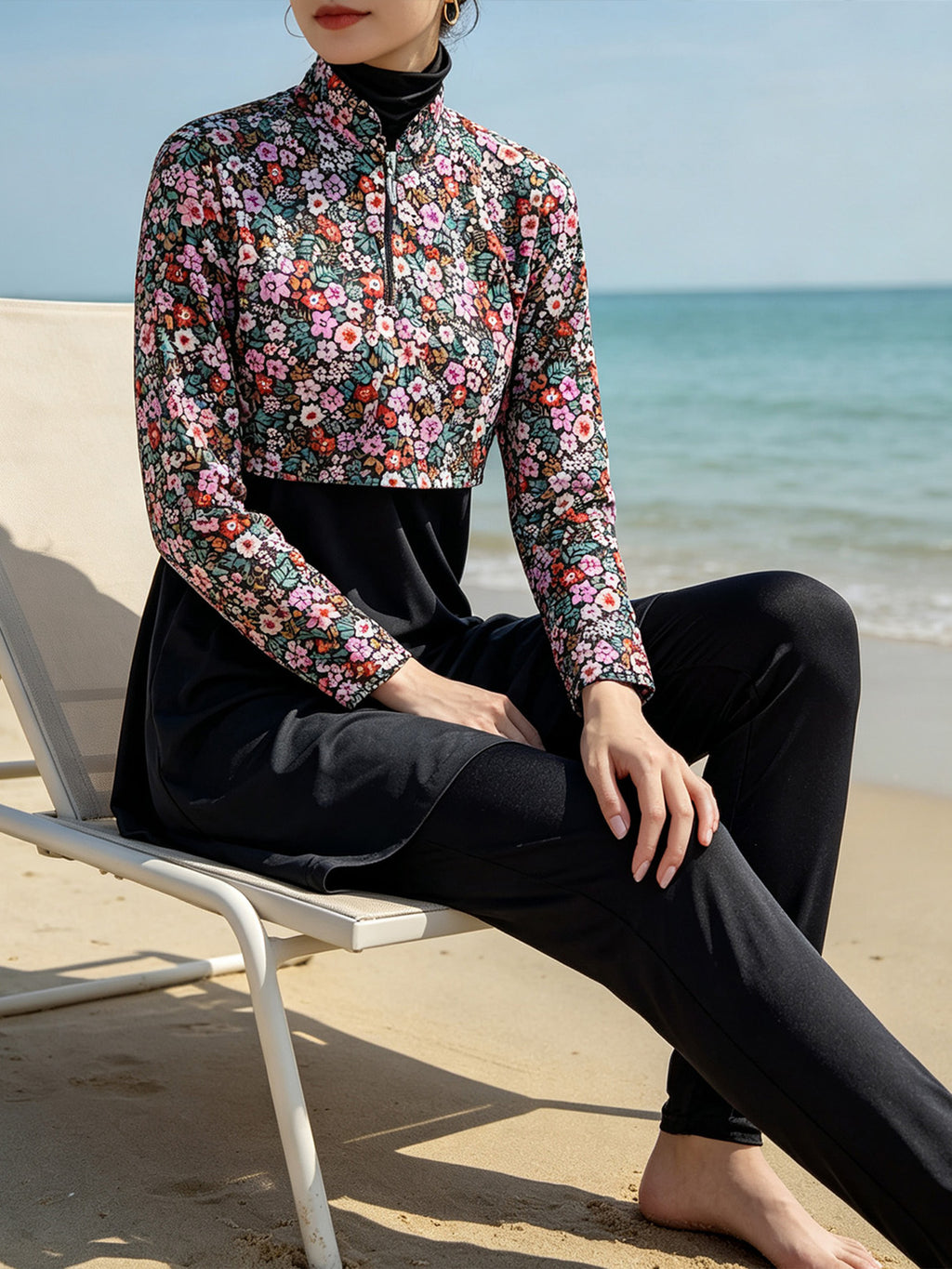Zaynab Slim Fit Modest Islamic Swimwear Printed  Hijab Outfit Quick Dry Muslim Women burkini ZCB033