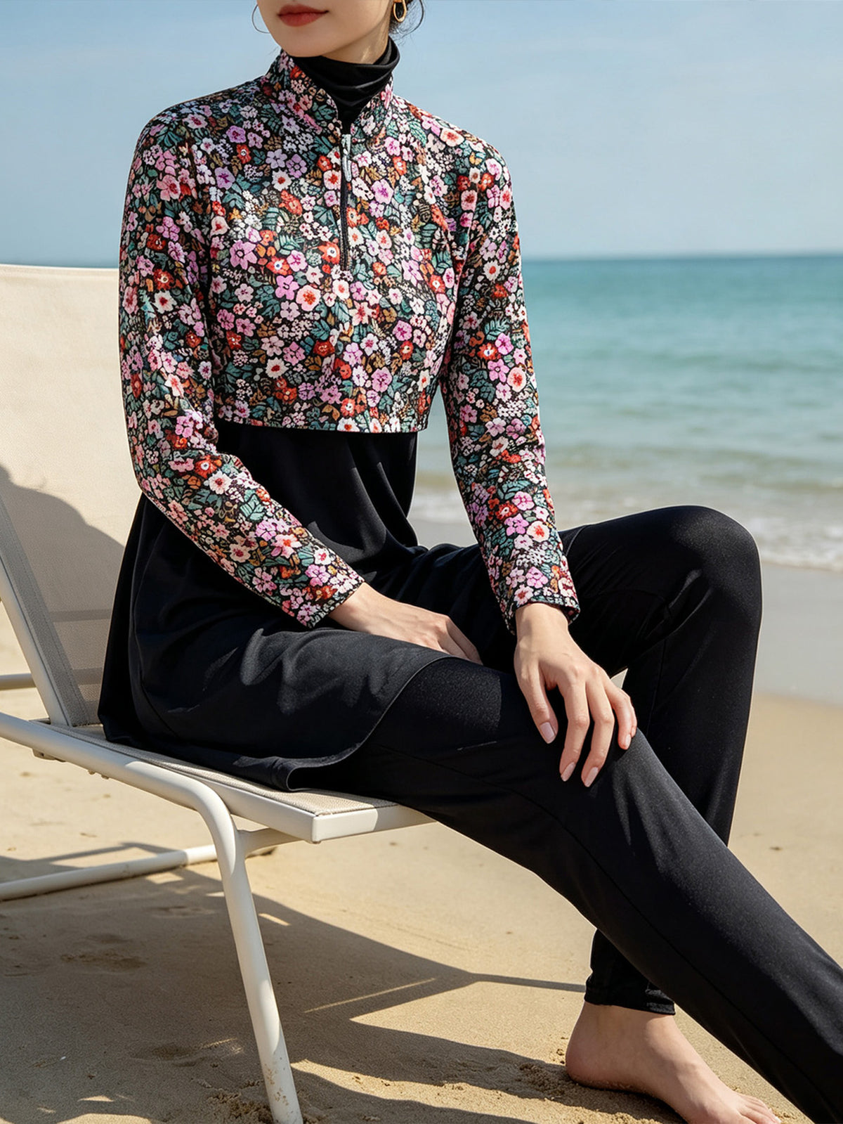 Zaynab Slim Fit Modest Islamic Swimwear Printed  Hijab Outfit Quick Dry Muslim Women burkini ZCB033