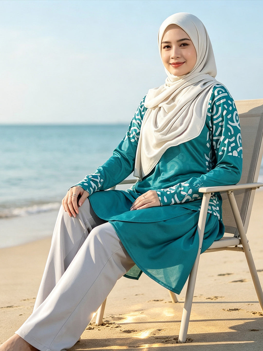 Zaynab Slim Fit Modest Islamic Swimwear Printed 3 Piece Hijab Outfit Quick Dry Muslim Women burkini ZCB032