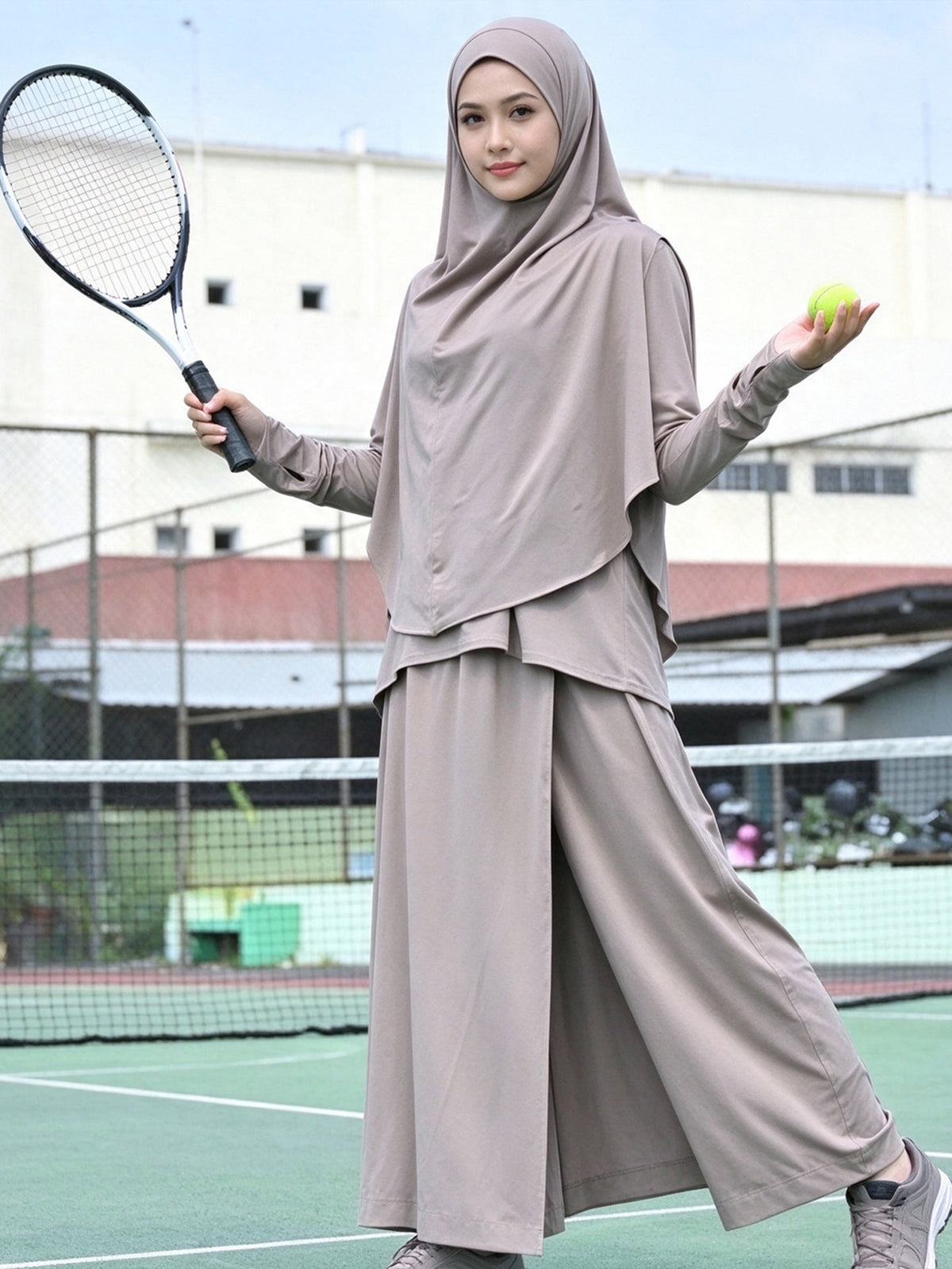 Zaynab  Protection Muslimah Fitness Outfit Split Side Hem Anti-wrinkle Travel Exercise Muslim Sportswear ZCS043