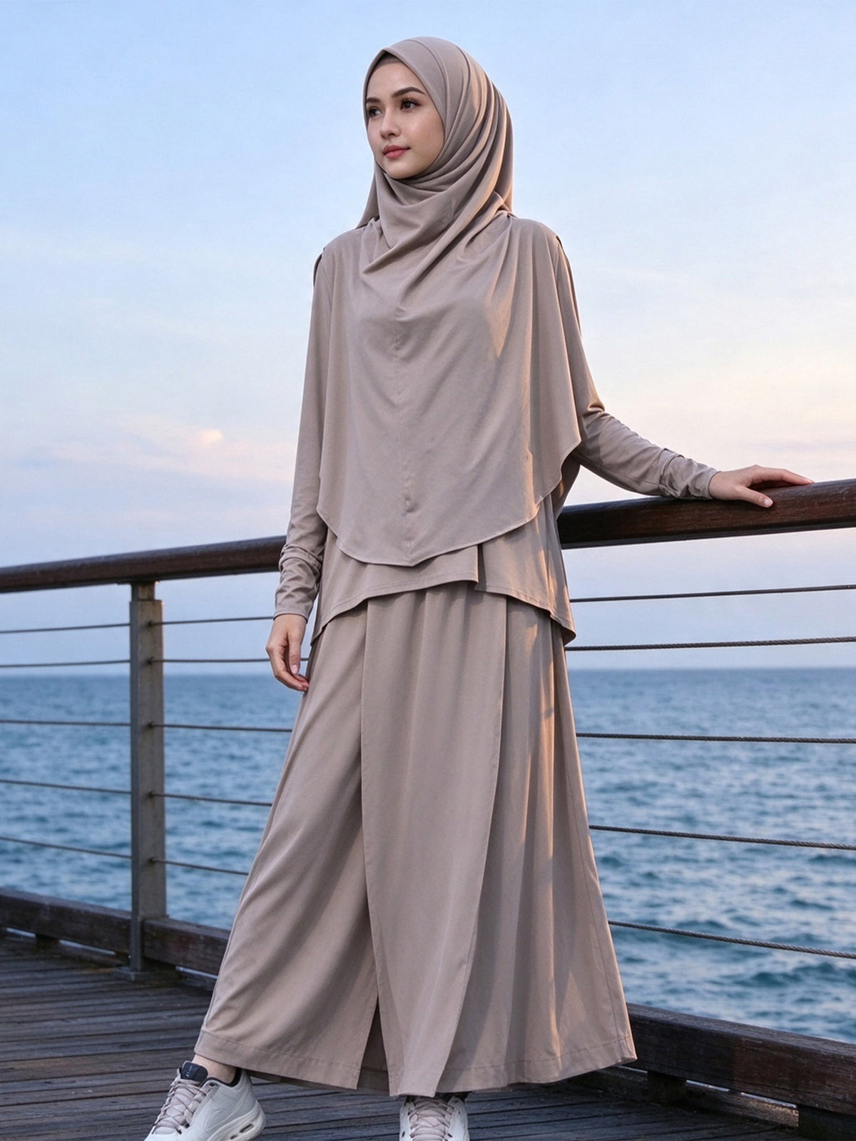 Zaynab  Protection Muslimah Fitness Outfit Split Side Hem Anti-wrinkle Travel Exercise Muslim Sportswear ZCS043