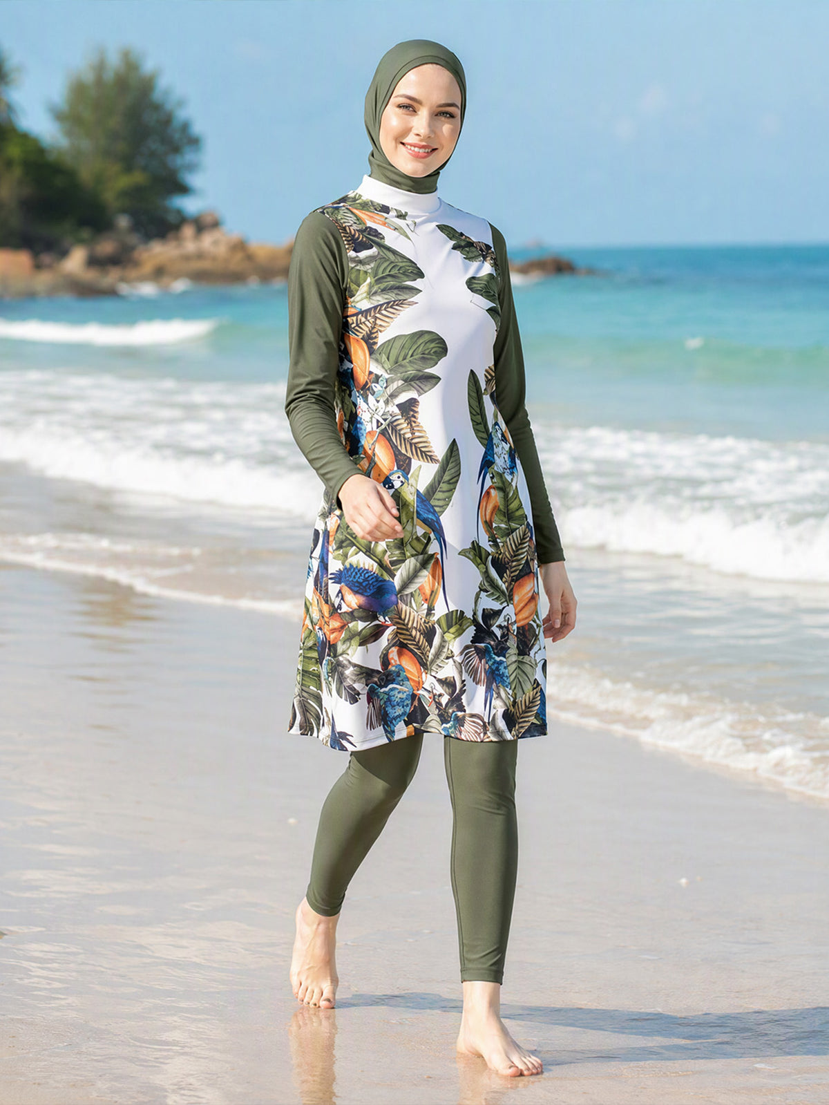Zaynab  Muslim Swimwear Complete Hijab Anti UV Stretch Fabric Seaside Vacation Burkini ZCB040